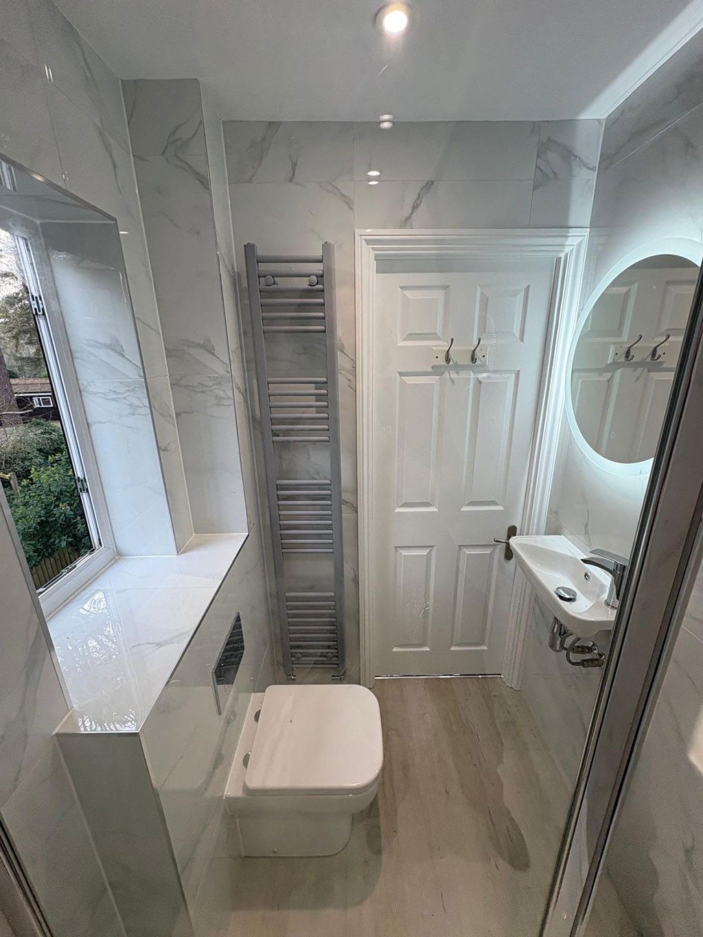 A completed marble bathroom installation by MPS Plumbing Solutions